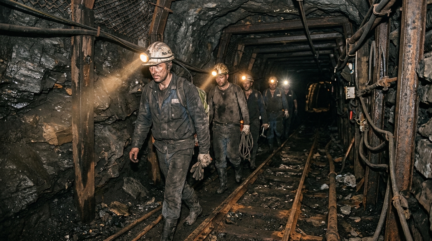 Mineurs de charbon dans une galerie souterraine en Chine