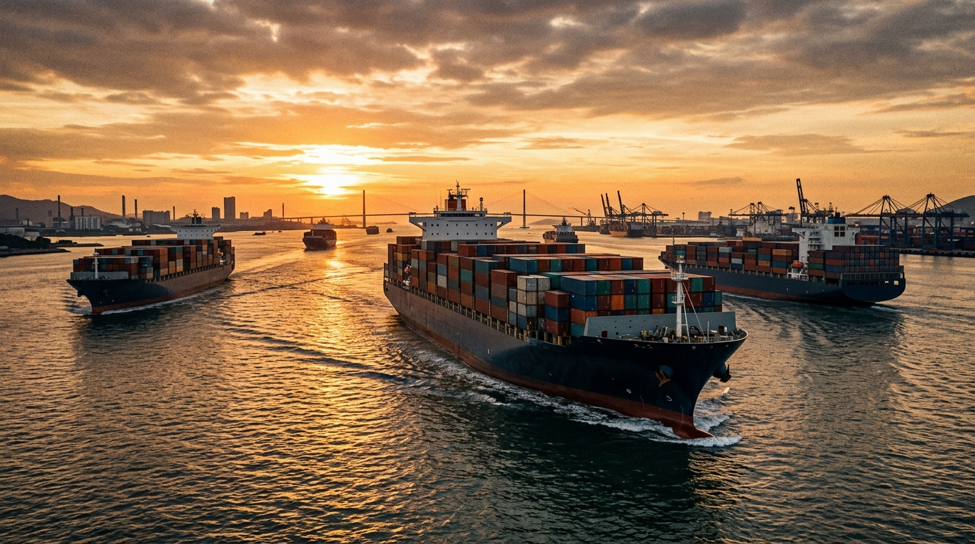 Navires porte-conteneurs traversant le détroit de Taïwan
