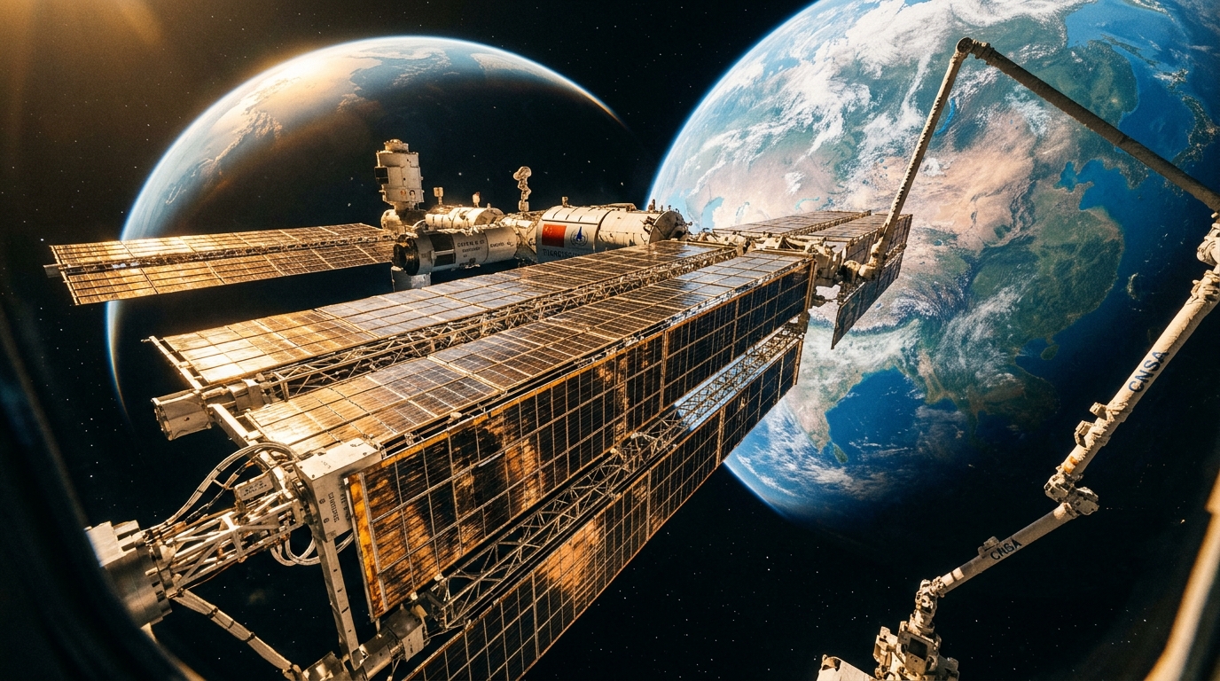 Panneaux solaires déployés dans l'espace avec la Terre en arrière-plan