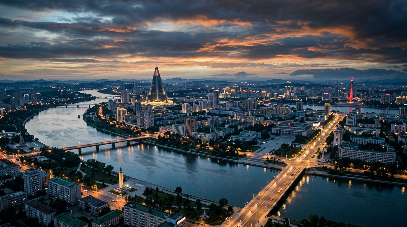 Panorama de Pyongyang au crépuscule
