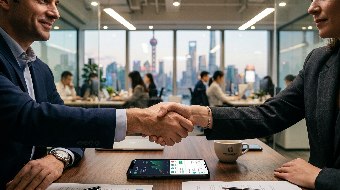 Partenariat fintech entre deux professionnels avec une application de paiement sur smartphone