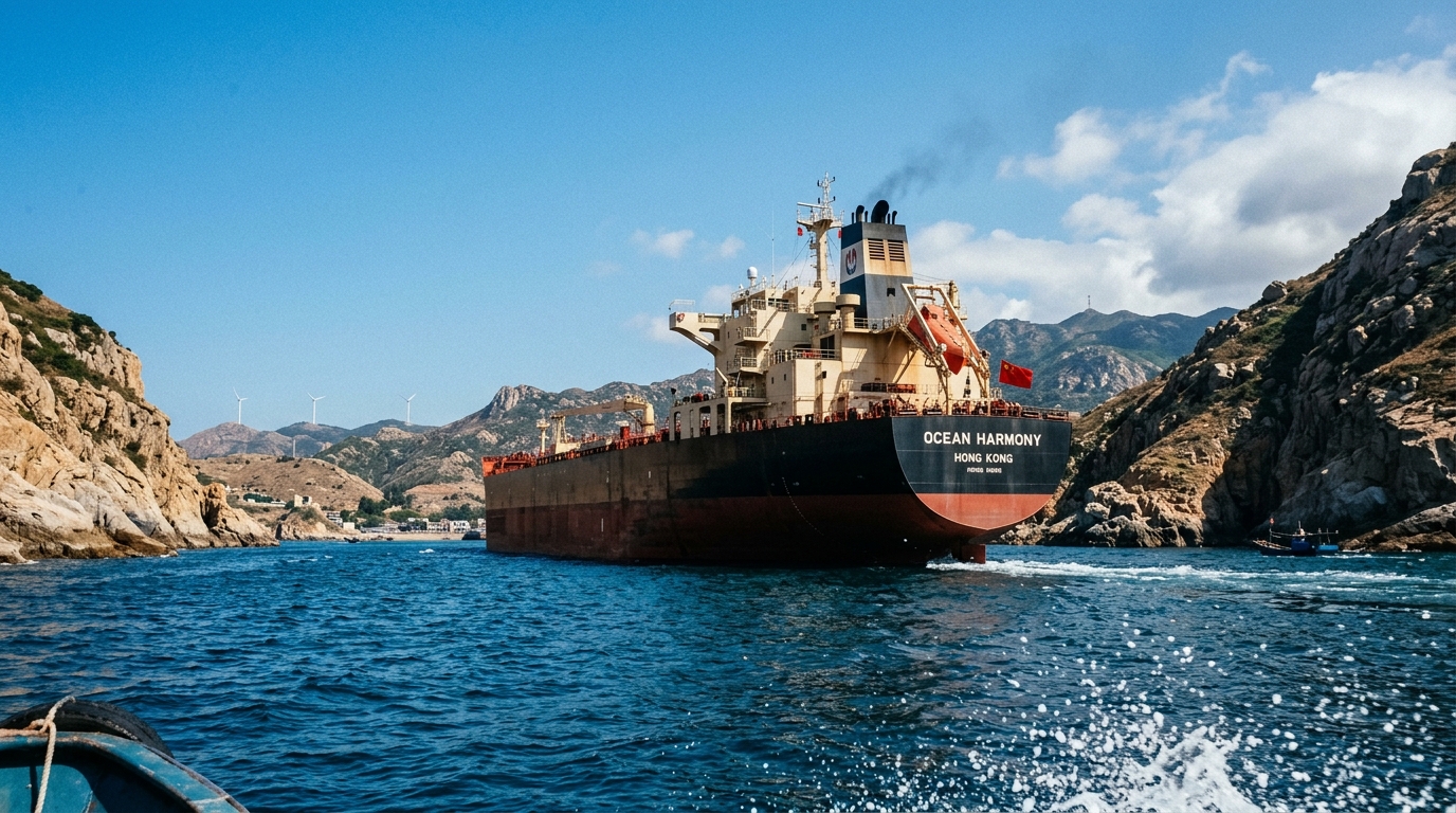 Pétrolier traversant un détroit maritime stratégique