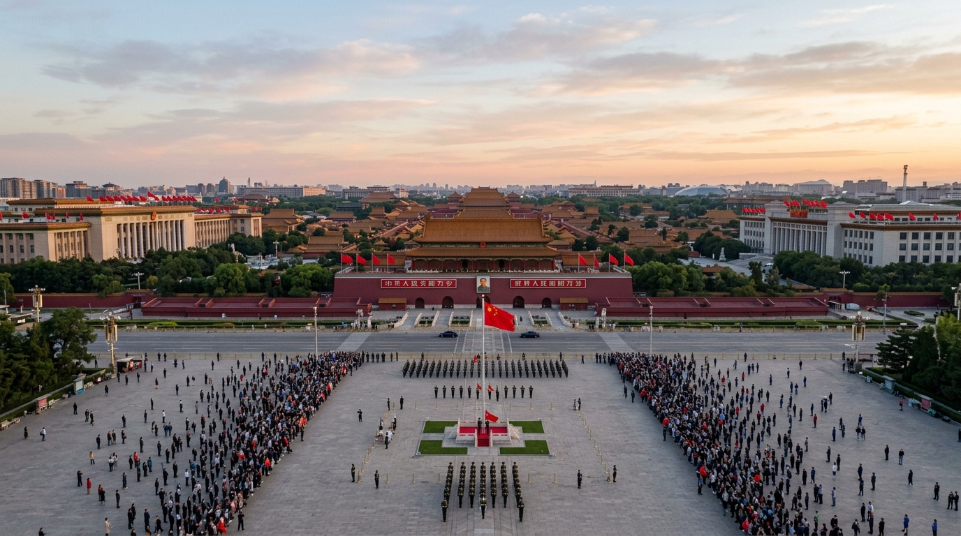 Place Tiananmen à Pékin au lever du soleil