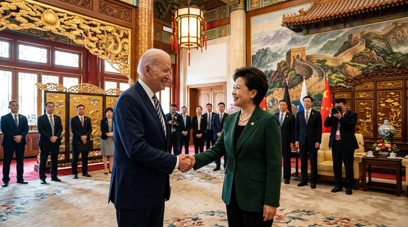 Poignée de main diplomatique dans un palais chinois