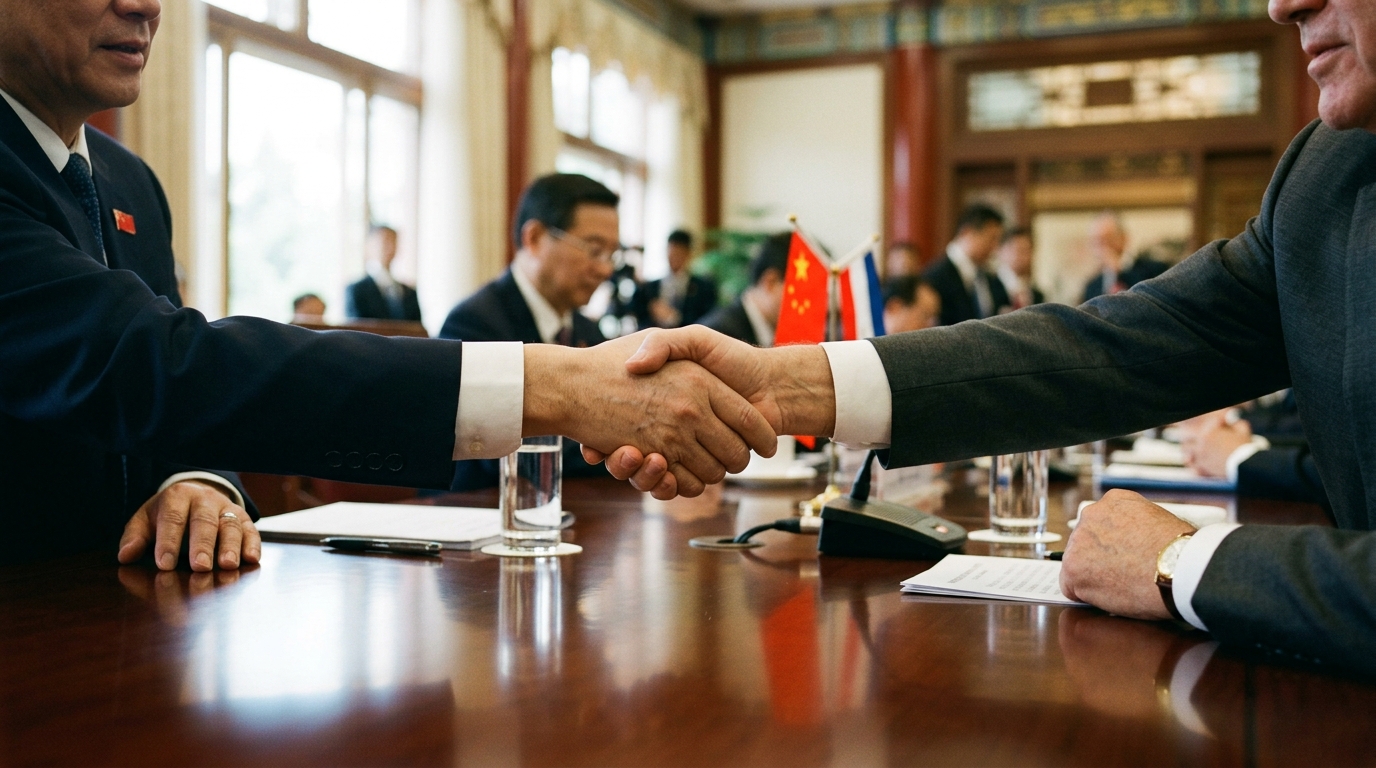 Poignée de main diplomatique sur une table officielle