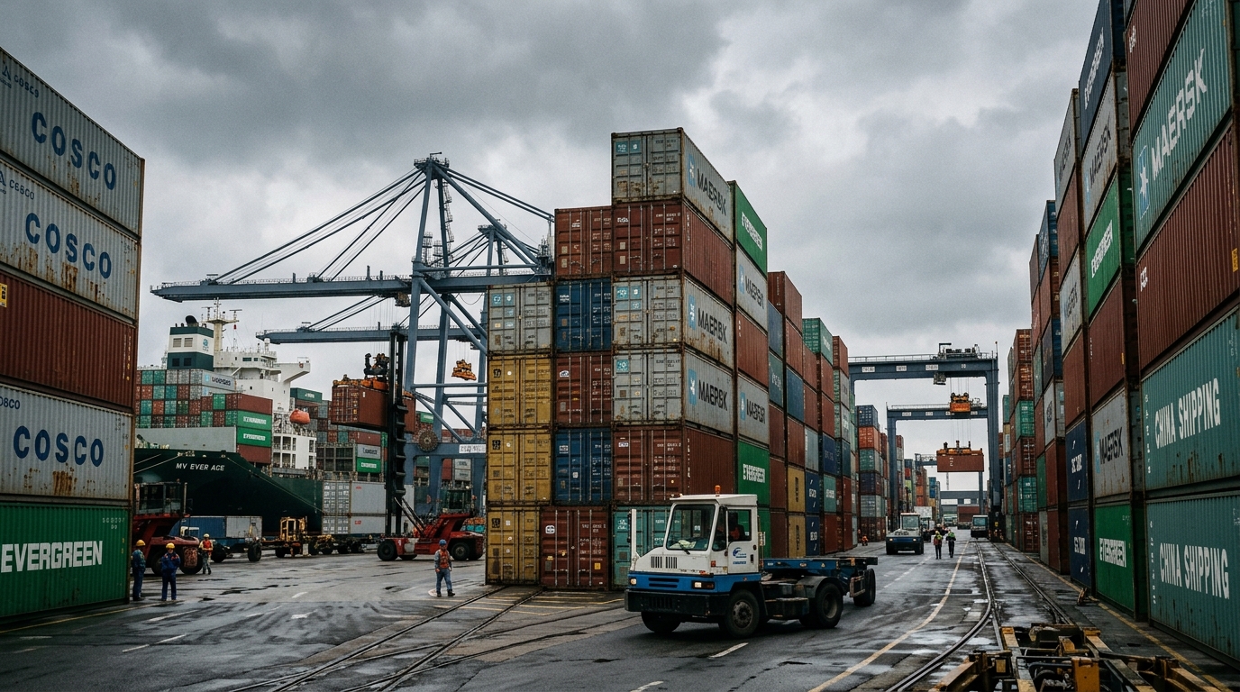 Port commercial en Asie avec conteneurs d'exportation