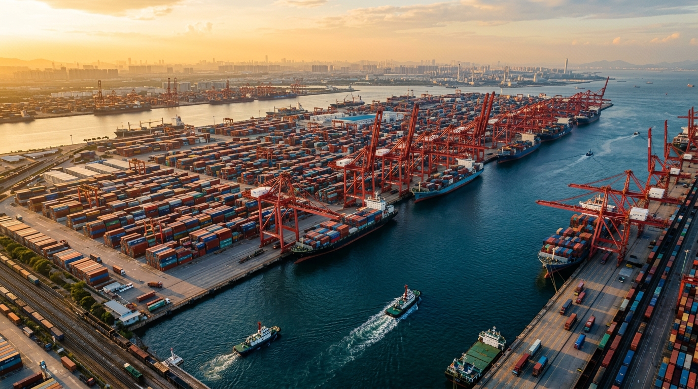 Port de conteneurs en Asie vu du ciel