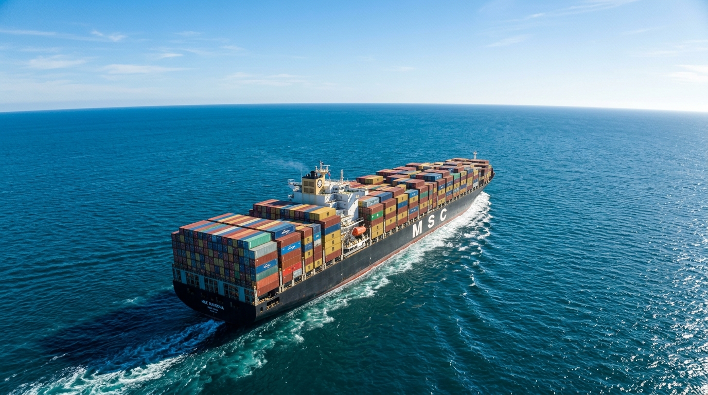 Porte-conteneurs en mer représentant le commerce international Chine-États-Unis