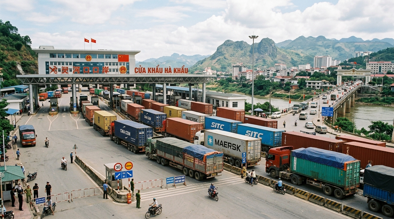 Poste frontière commercial entre la Chine et le Vietnam