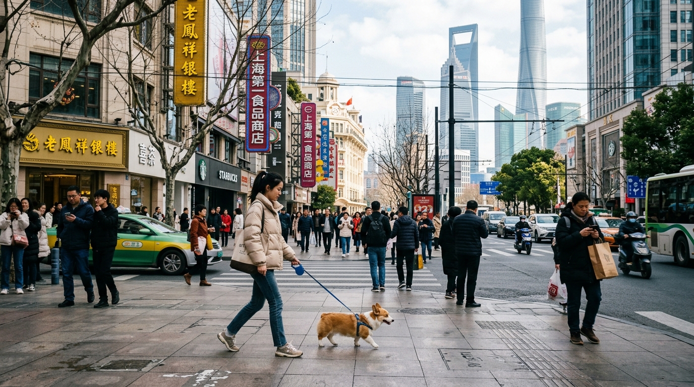 Propriétaire de chien dans une ville chinoise