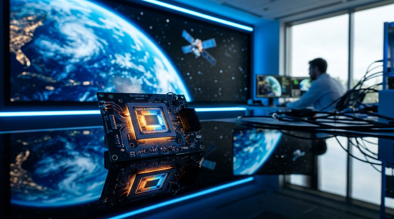 Puce semi-conducteur pour satellite IA en gros plan