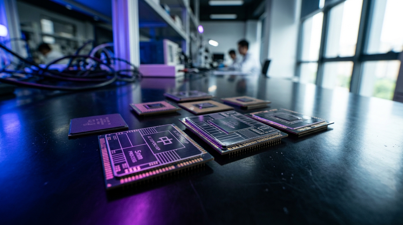 Puces semiconducteurs avancées sur fond sombre