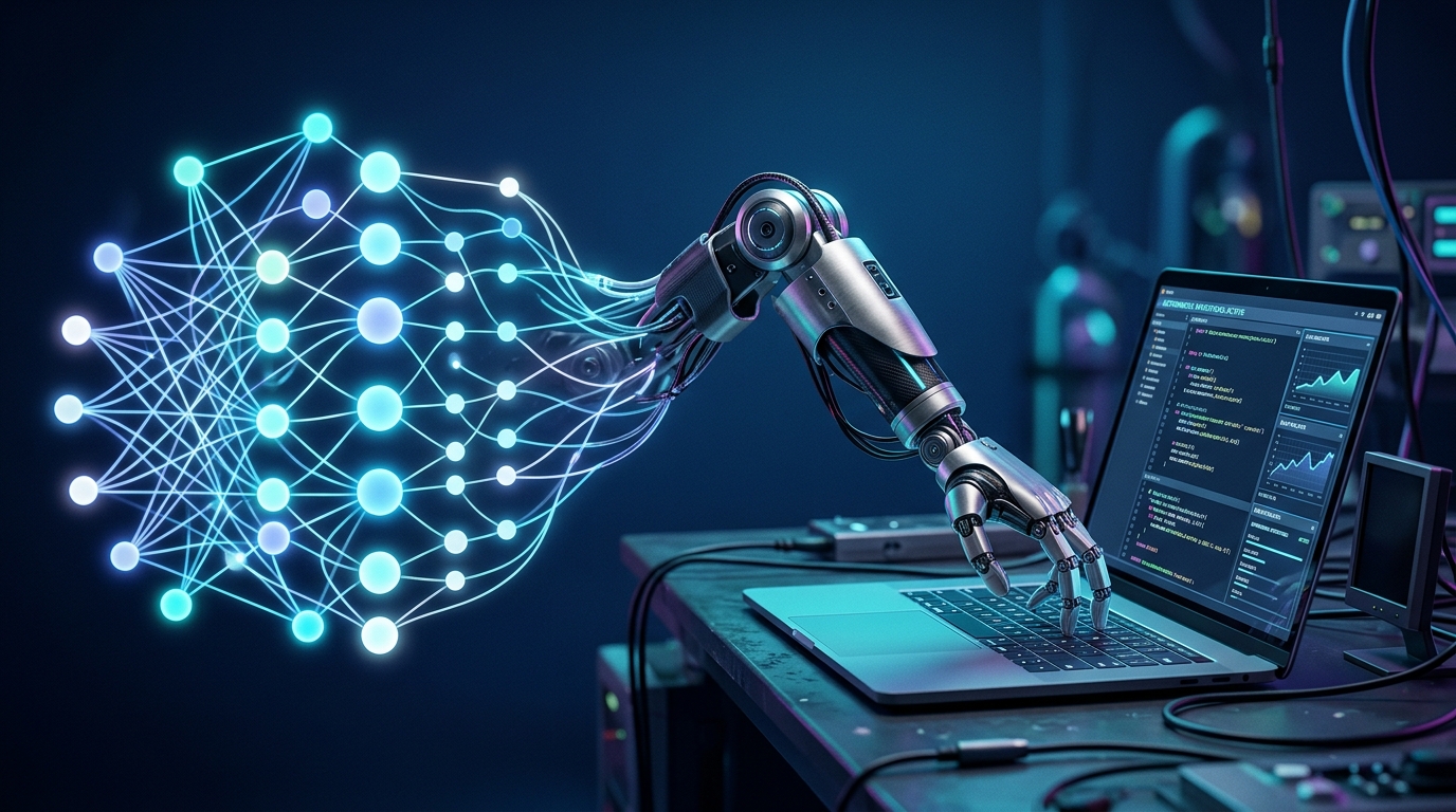 Représentation visuelle d'un agent IA autonome connectant un modèle de langage à des outils externes