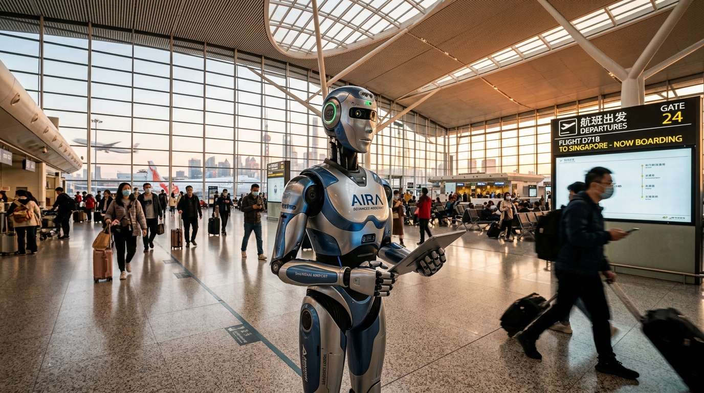Robot humanoïde dans un aéroport de Shanghai