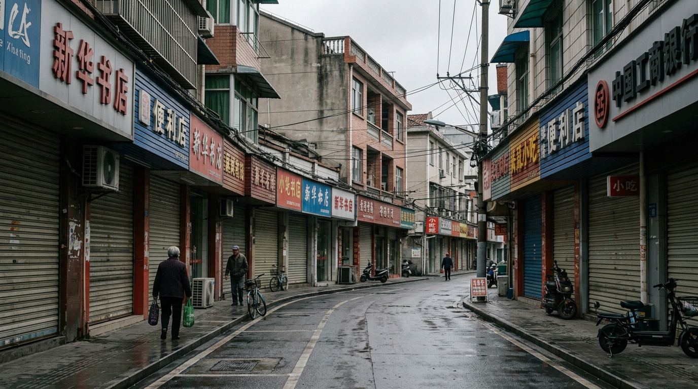 Rue commerciale chinoise peu fréquentée