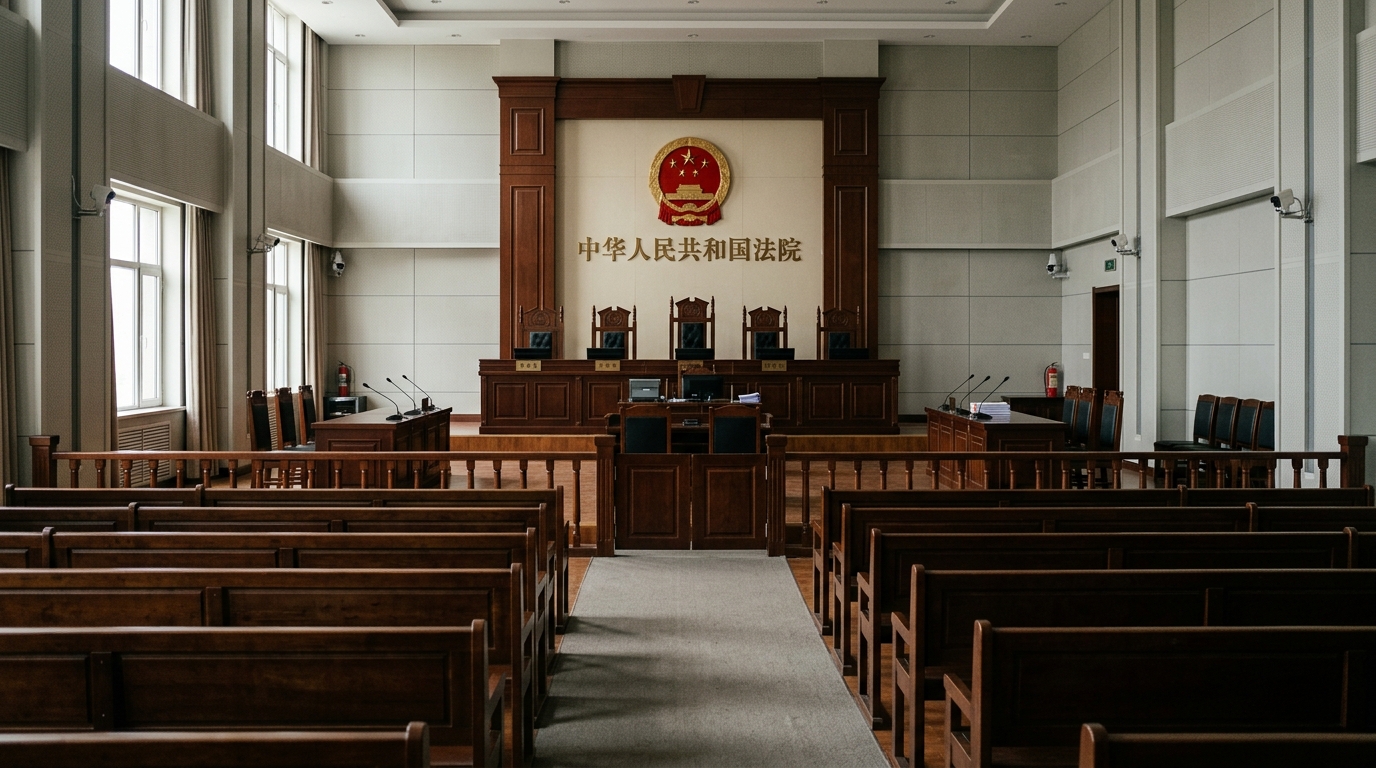 Salle d'audience d'un tribunal chinois vide
