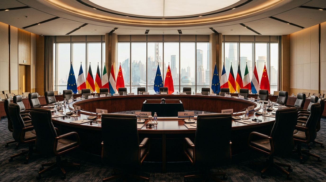 Salle de conférence du sommet européen prête pour les négociations budgétaires