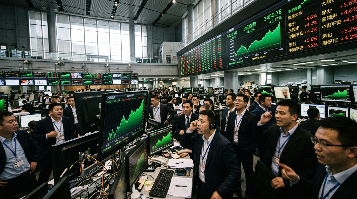 Salle des marchés de Wall Street avec des écrans affichant des hausses