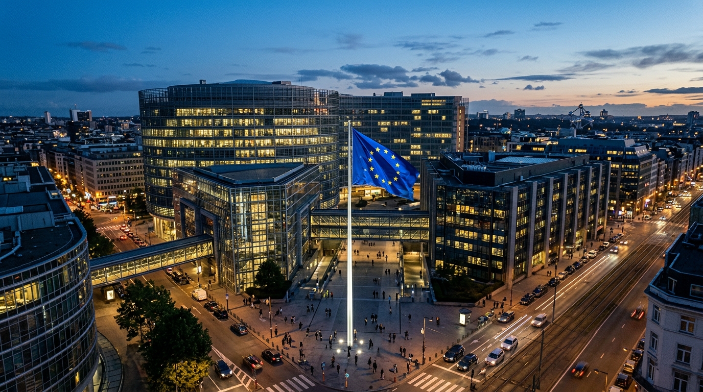 Siège de l'Union européenne à Bruxelles au crépuscule