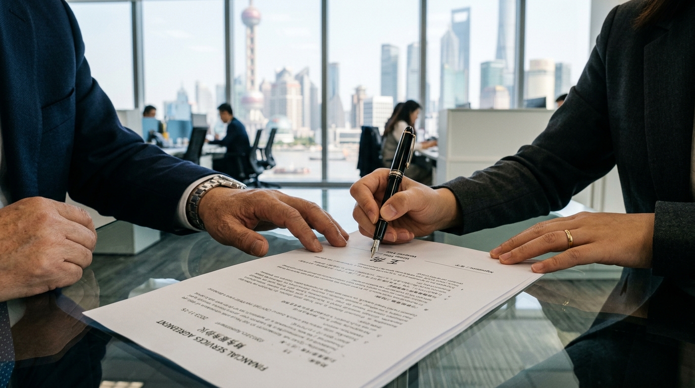 Signature d'un accord financier dans un bureau moderne