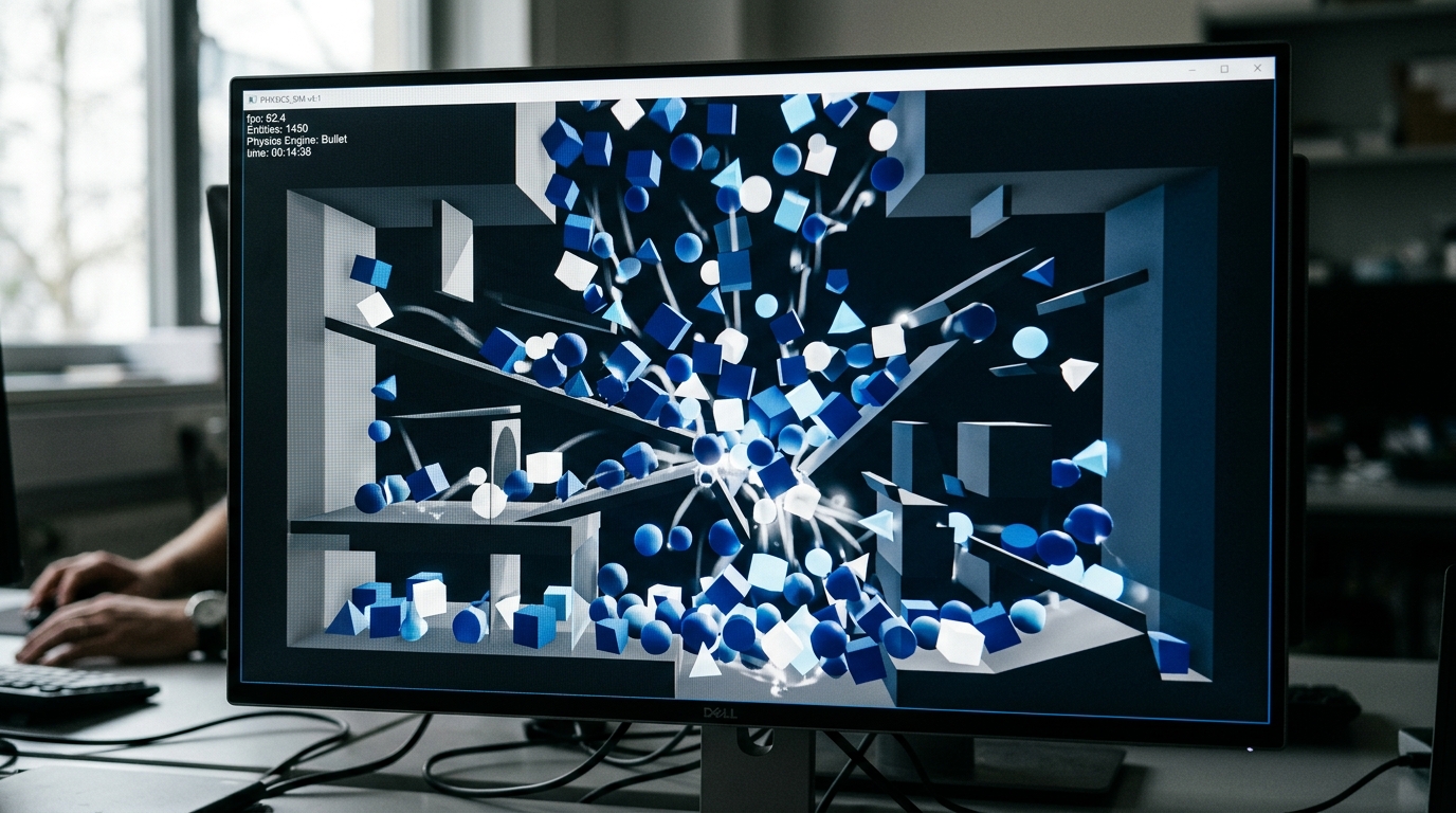 Simulation physique 3D sur écran d'ordinateur