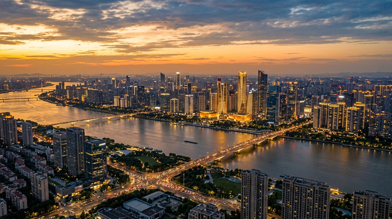 Skyline de Hangzhou au crépuscule