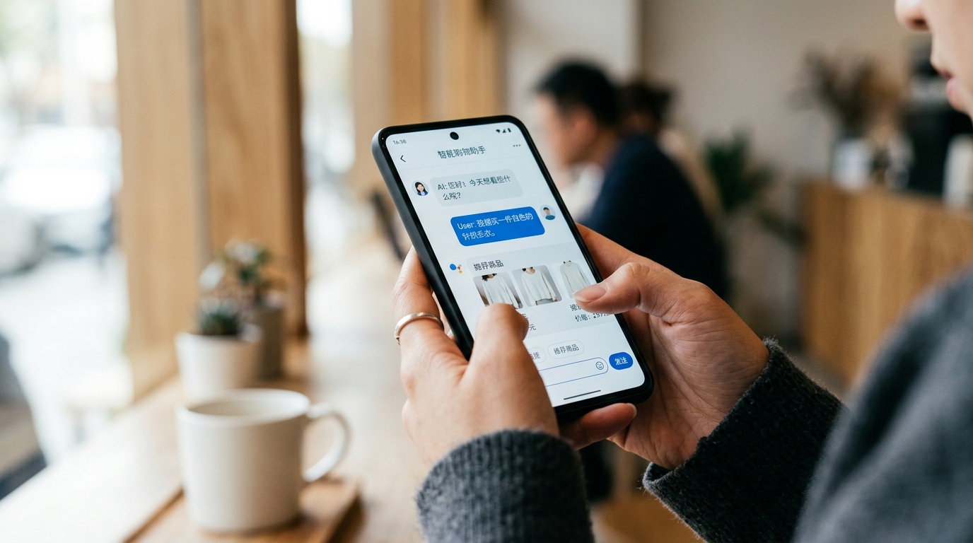 Smartphone avec interface d'assistant IA pour le shopping en ligne en Chine