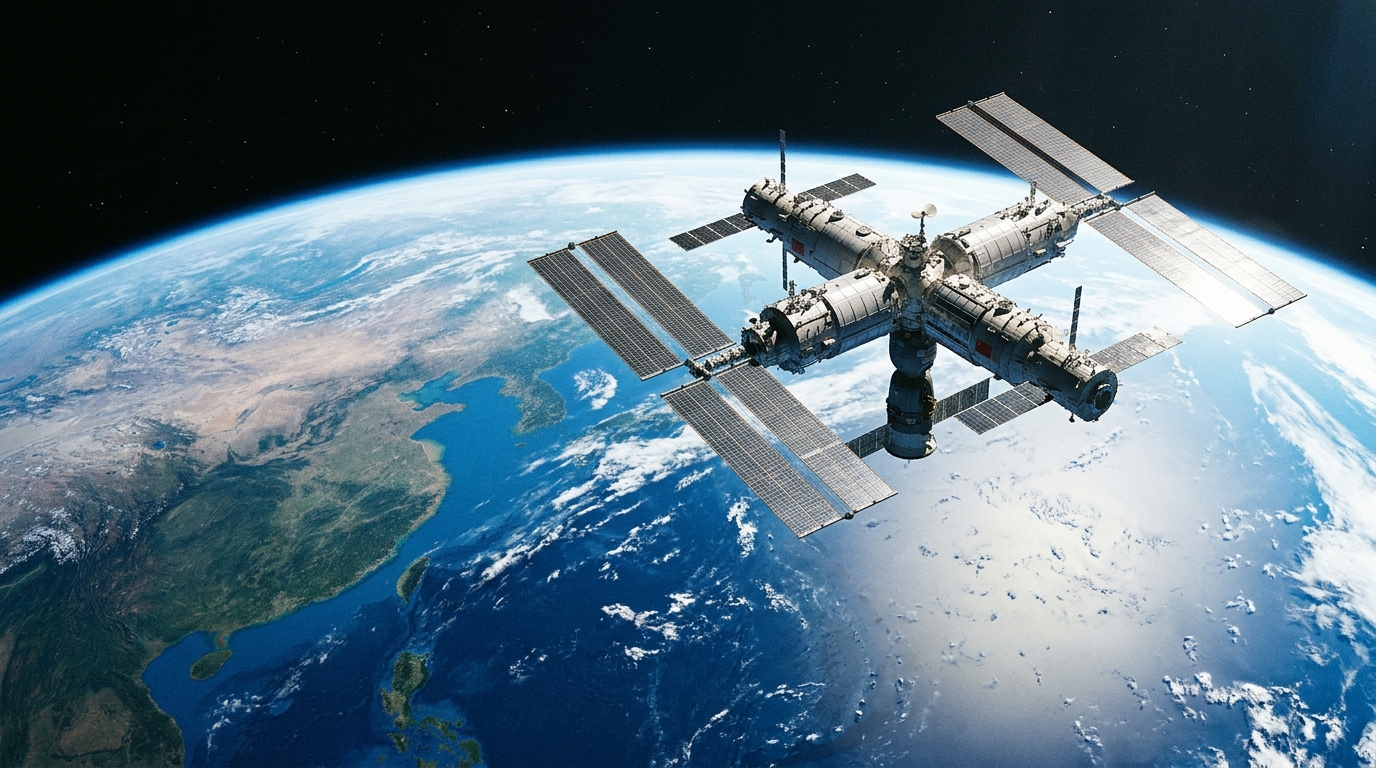 Station spatiale chinoise Tiangong en orbite autour de la Terre