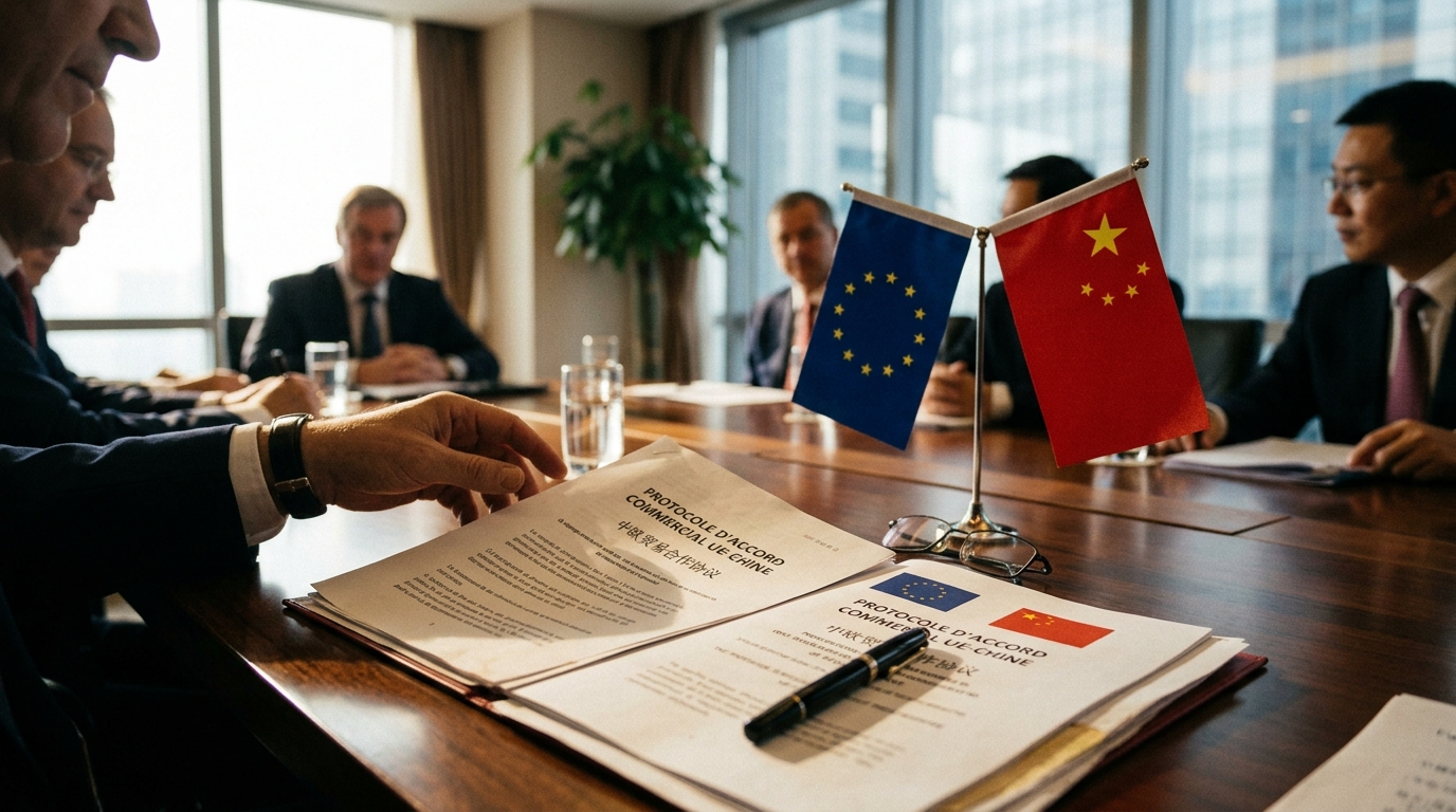 Table de négociation commerciale avec documents européens et chinois