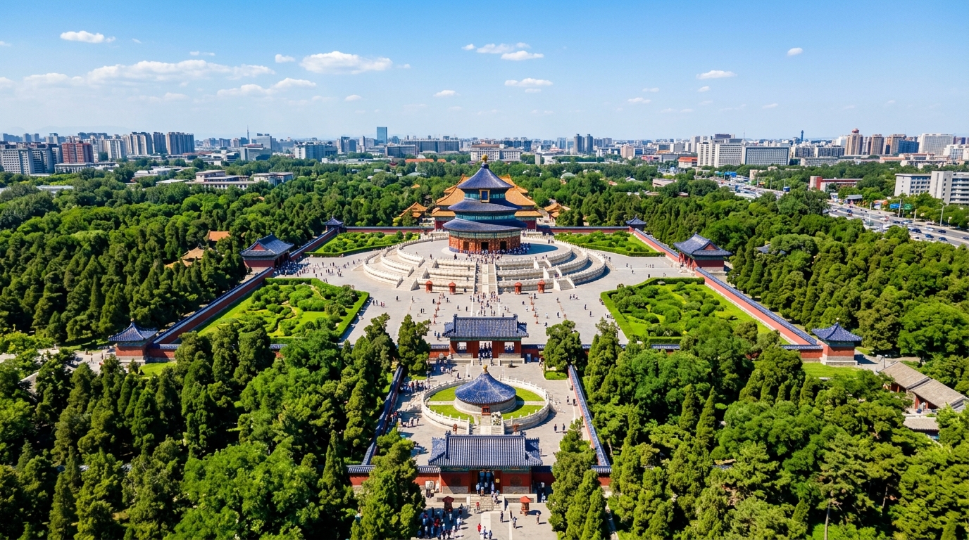 Temple du Ciel à Pékin vu du ciel