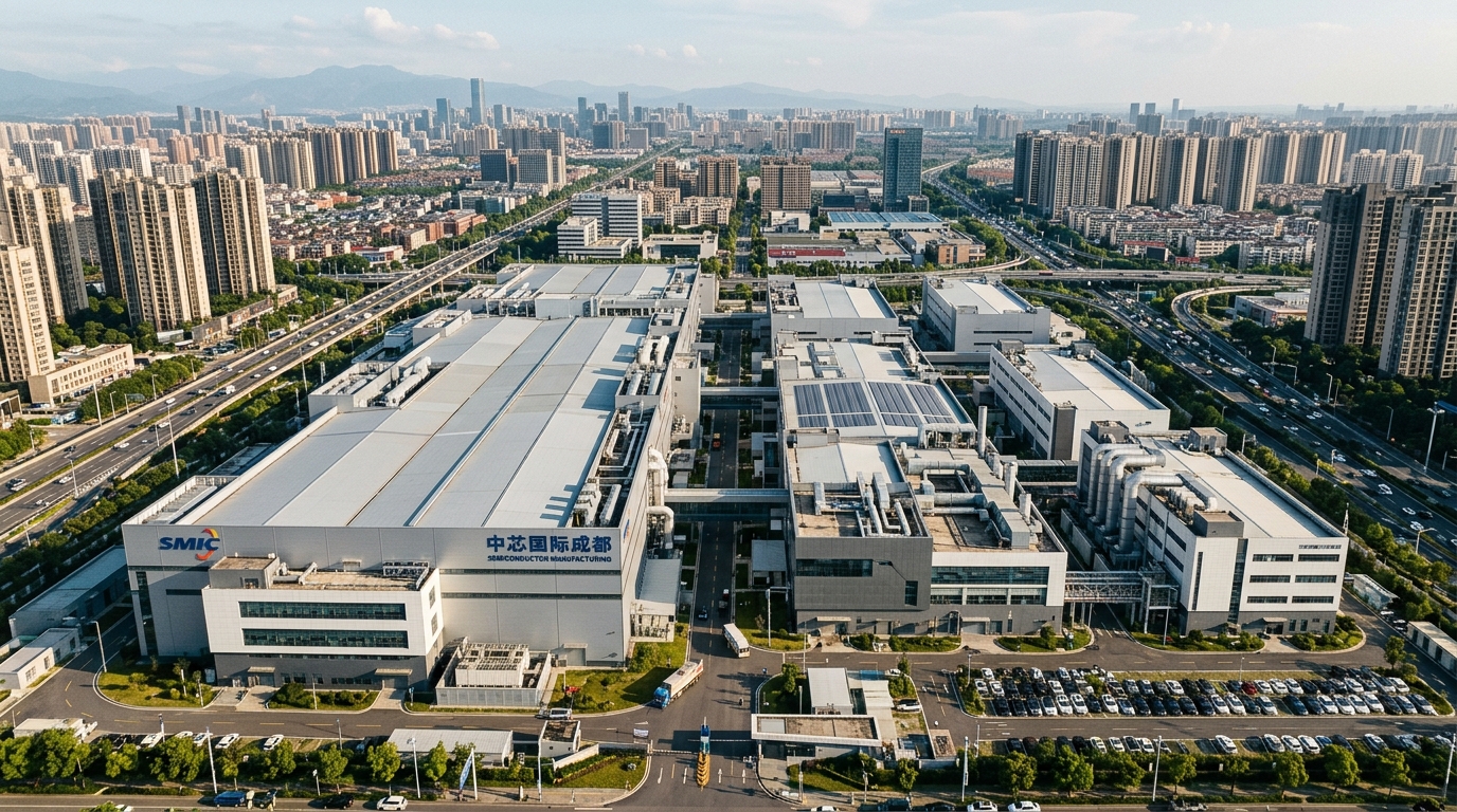 Usine de semi-conducteurs en Chine vue du ciel