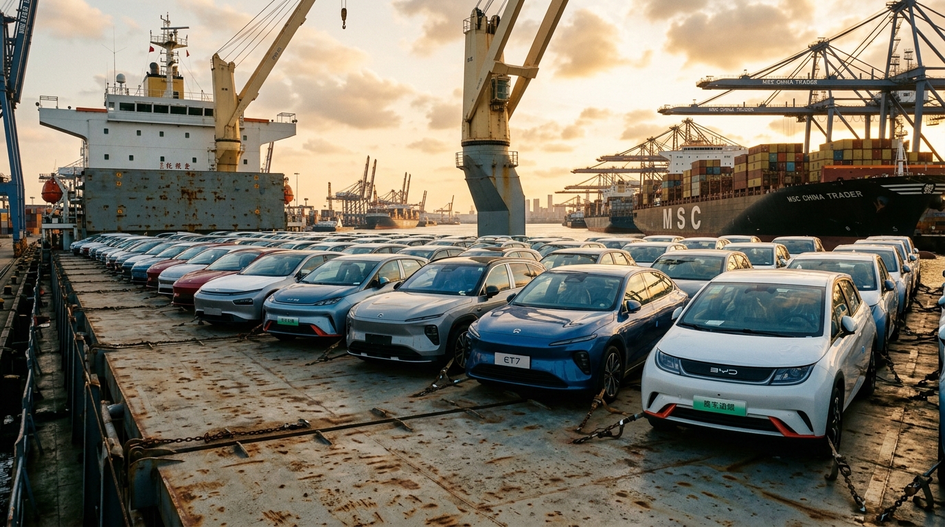 Véhicules électriques chinois sur un navire cargo