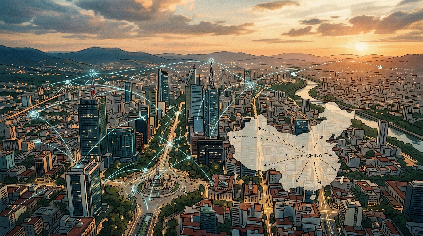 Ville d'Amérique latine avec visualisation de connexions numériques globales