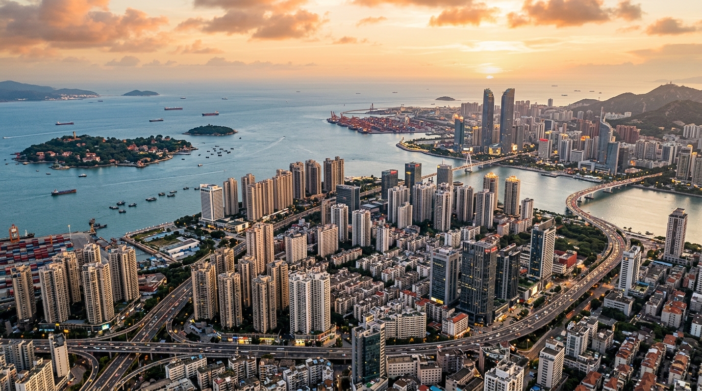 Vue aérienne d'une ville côtière chinoise