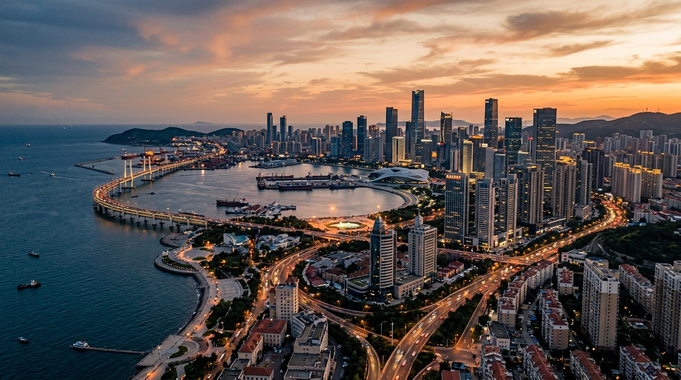 Vue aérienne de Dalian, ville côtière du nord-est de la Chine