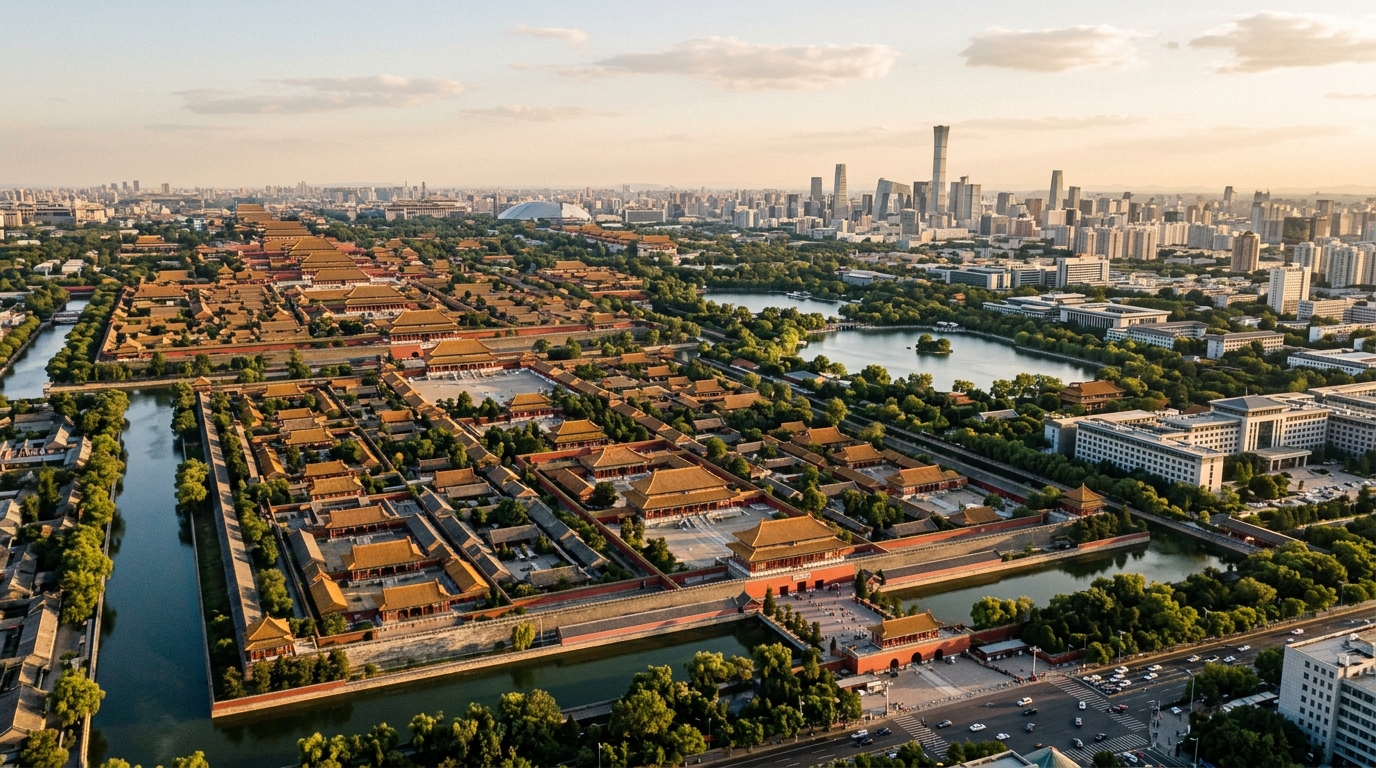 Vue aérienne de Zhongnanhai et la Cité interdite à Pékin