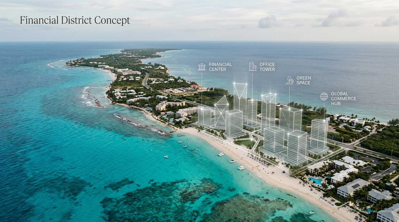 Vue aérienne des îles Caïmans symbole des structures offshore financières