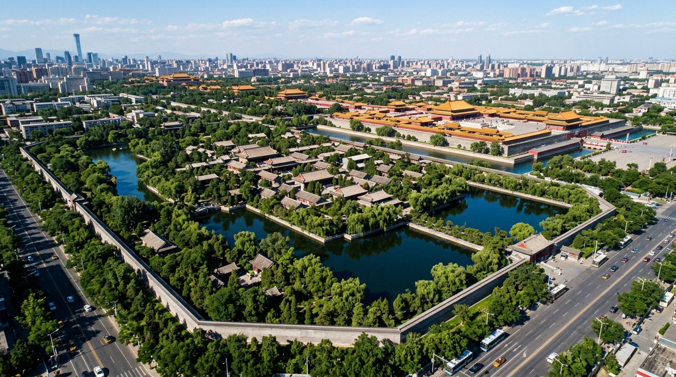 Vue aérienne du complexe de Zhongnanhai à côté de la Cité interdite à Pékin