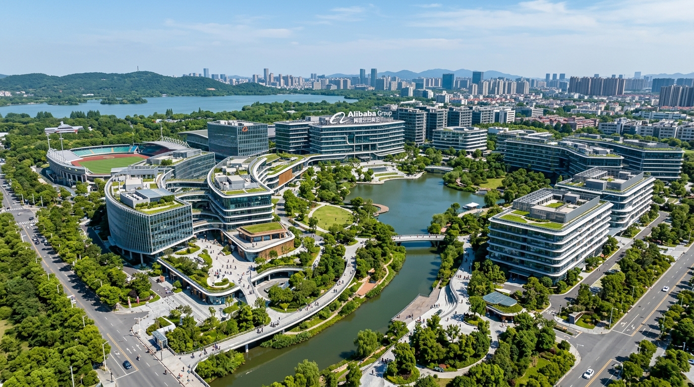 Vue aérienne du siège d'Alibaba à Hangzhou