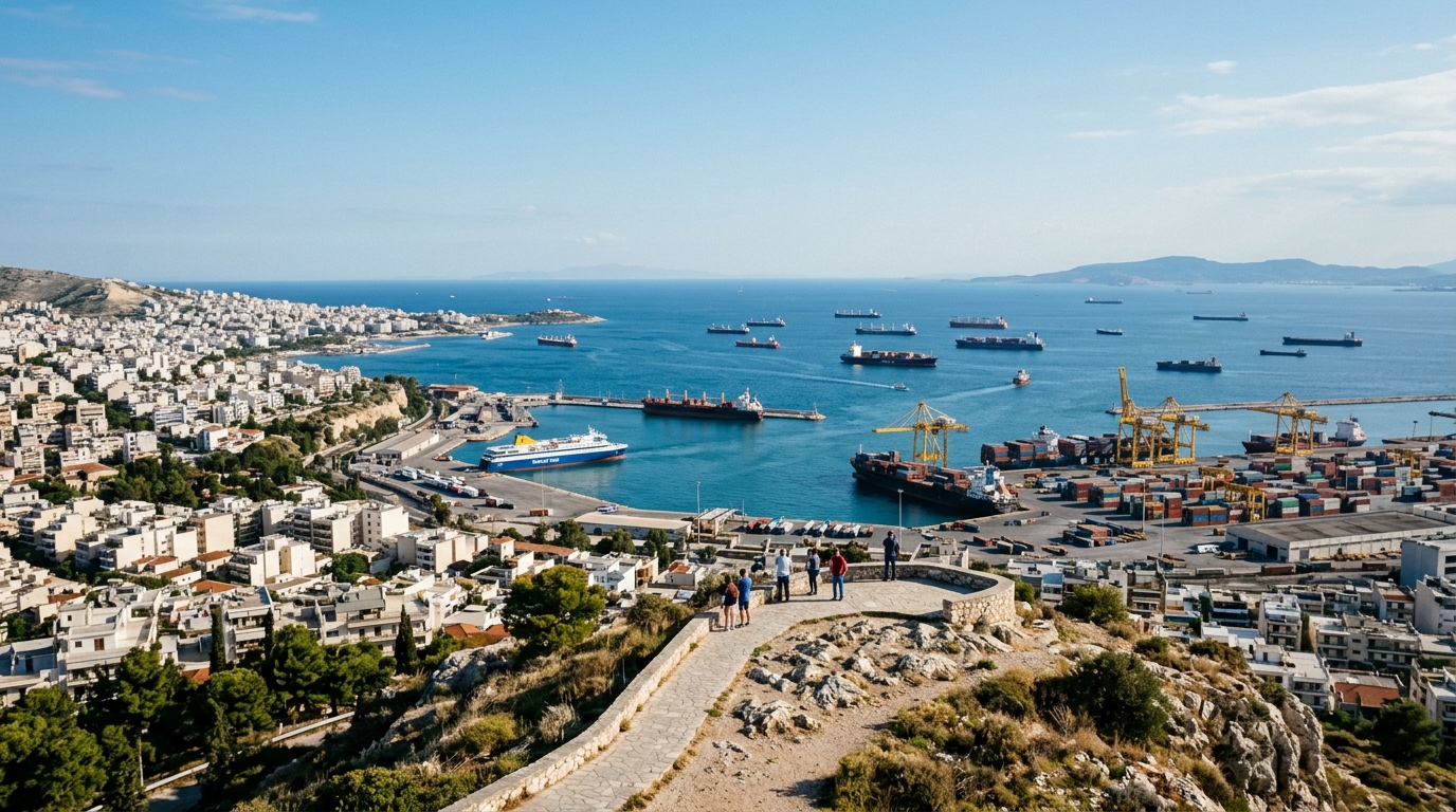 Vue du port du Pirée en Grèce