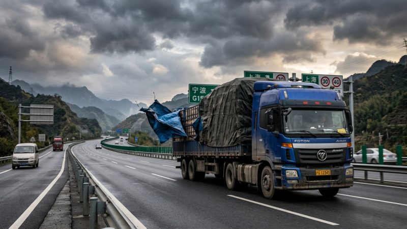 Chine : une bâche de camion recouvre son pare-brise en pleine autoroute, il s&rsquo;en sort de justesse