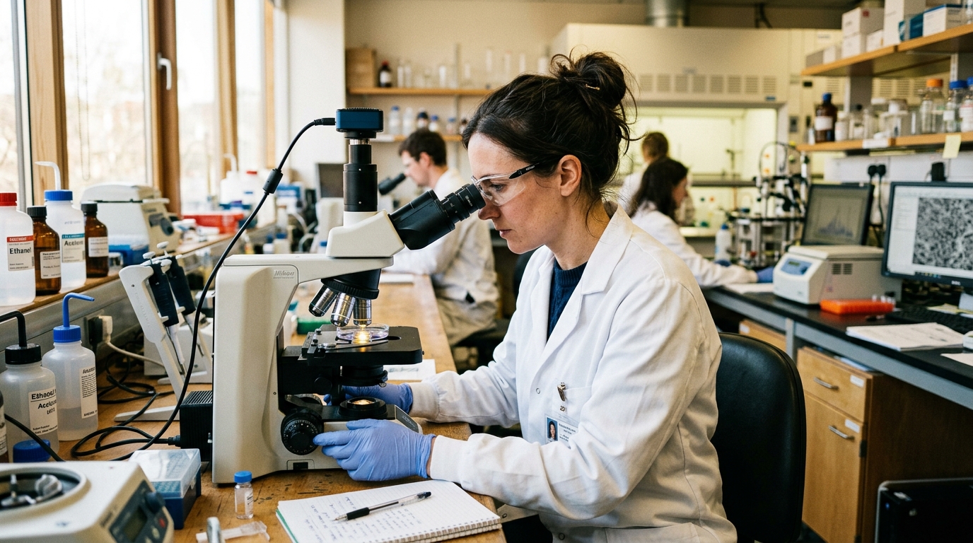 Chercheuse en matériaux dans un laboratoire universitaire