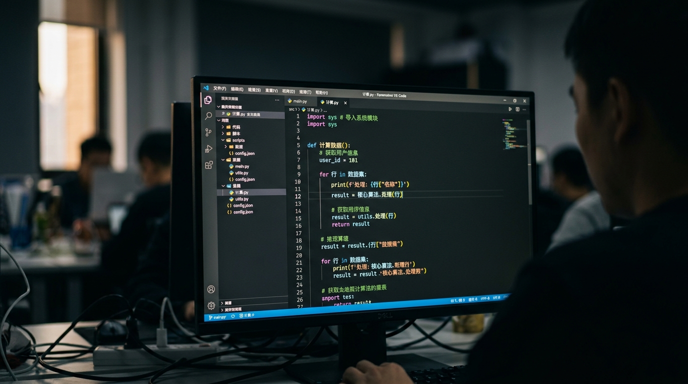 Code de programmation affiché sur un écran avec une interface en chinois