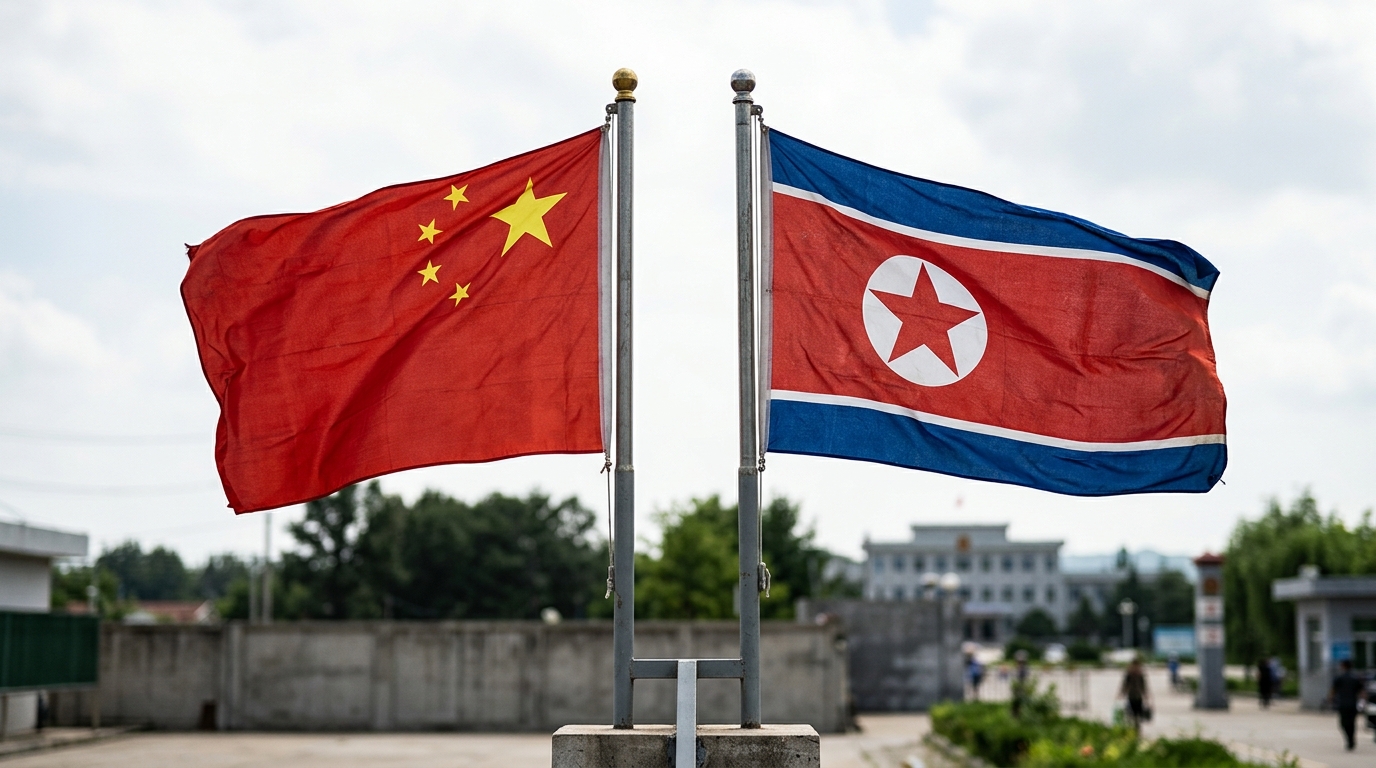 Drapeaux chinois et nord-coréen côte à côte