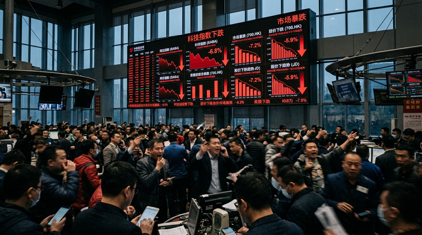 Écran de bourse affichant une chute des cours des valeurs technologiques