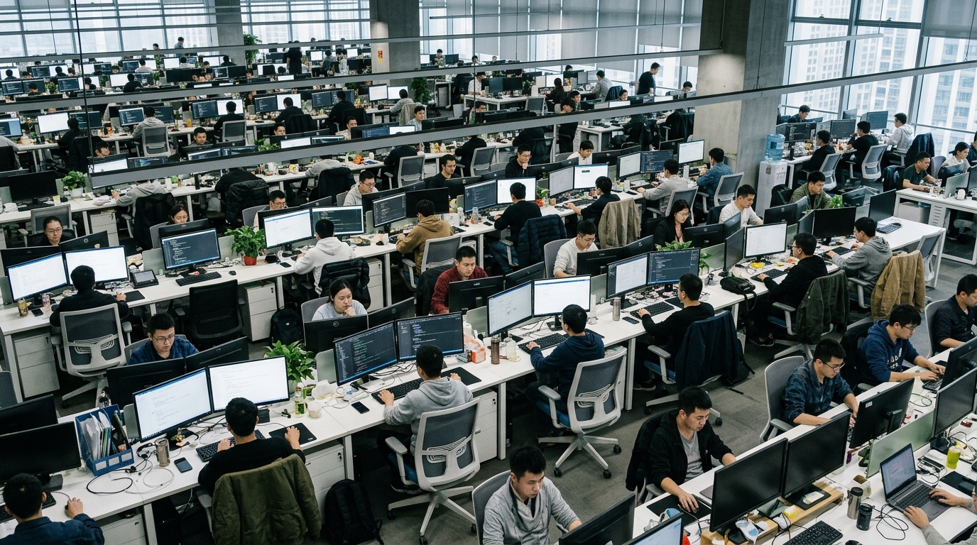 Employés dans un open space d'une entreprise technologique chinoise