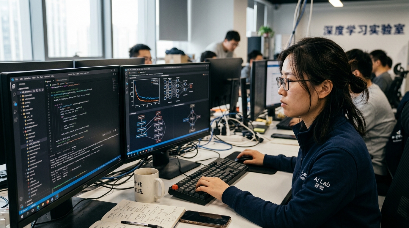 Ingénieur chinois travaillant sur des modèles d'intelligence artificielle
