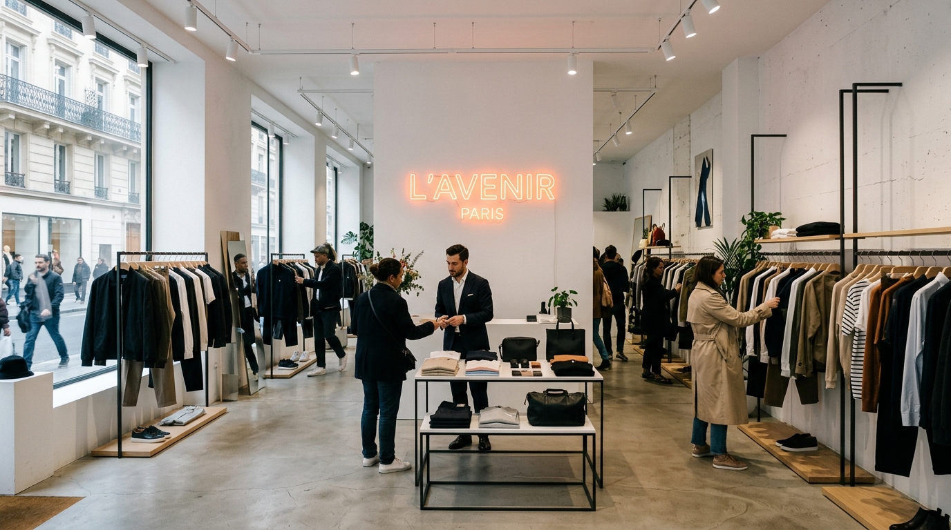 Intérieur d'une boutique de mode moderne à Paris