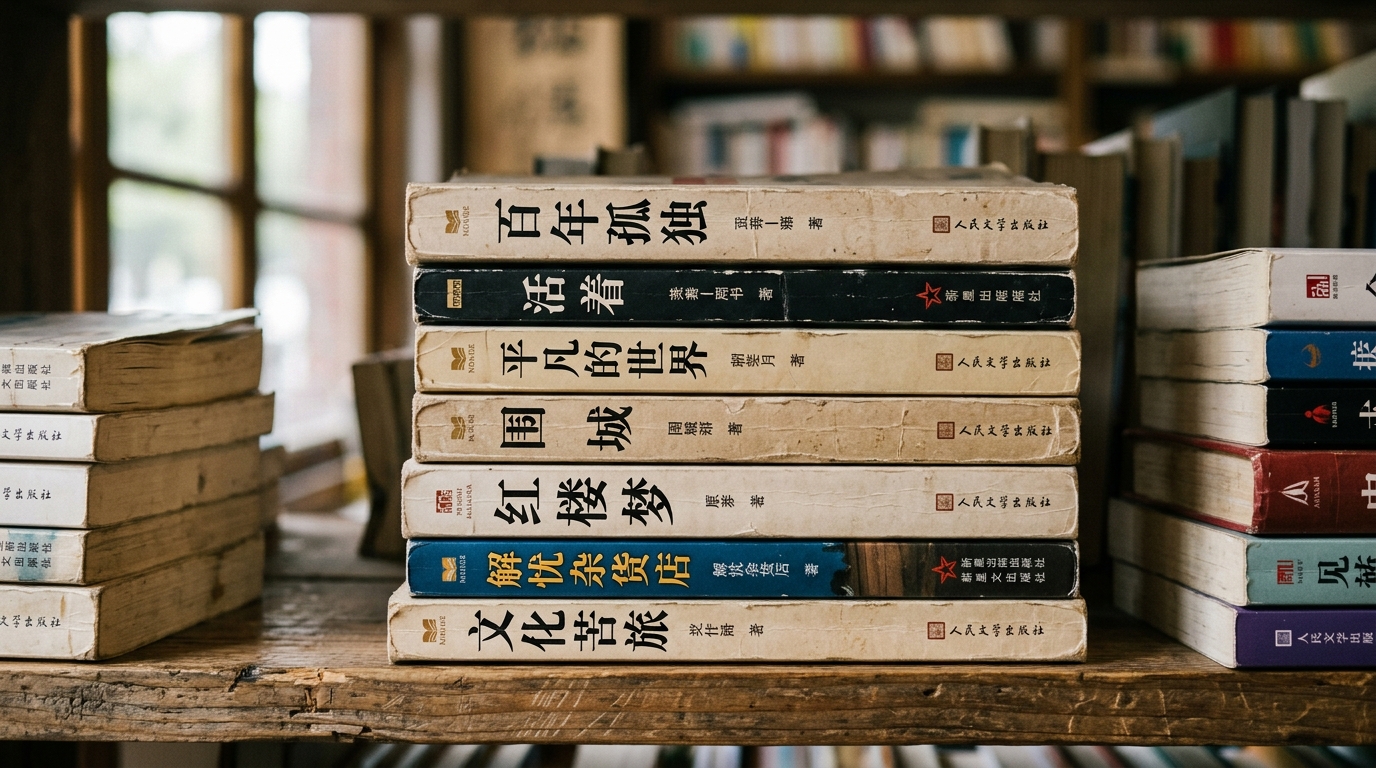 Livres en langue chinoise empilés dans une librairie