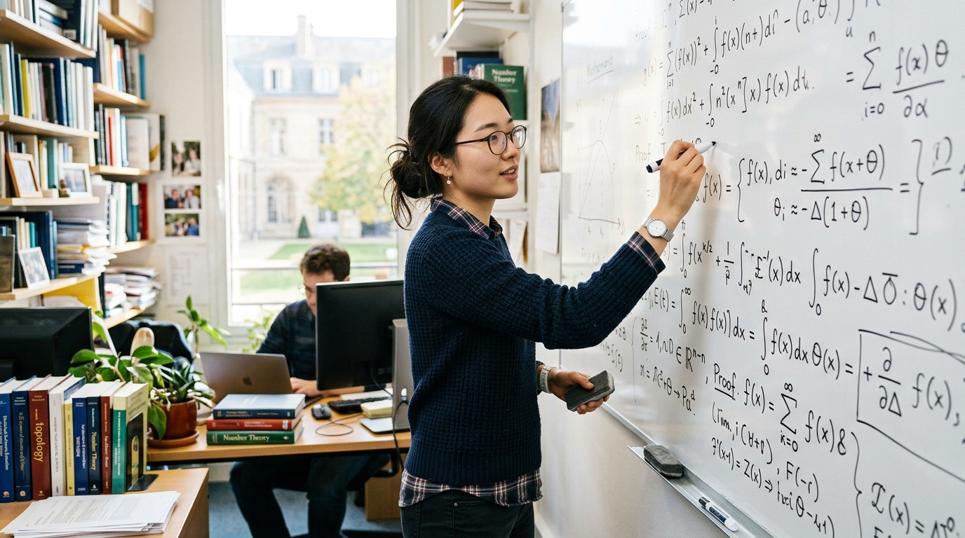 Mathématicienne chinoise écrivant des équations au tableau